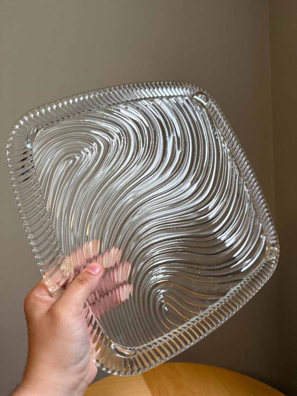 Square Swirl Glass MCM Footed Cake Plate by Kromex c1960s Vintage Serveware